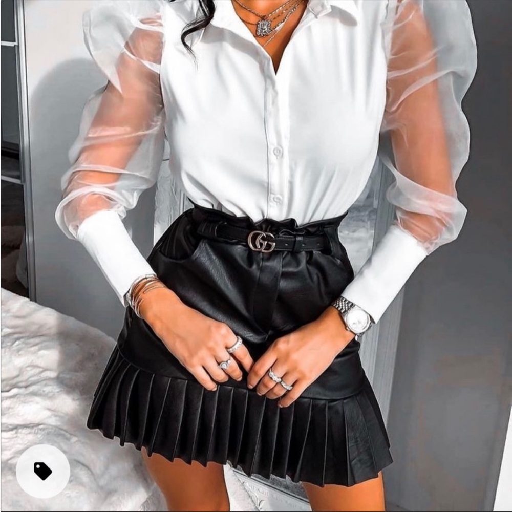 Zara black pleated leather skirt - Picture 11 of 16